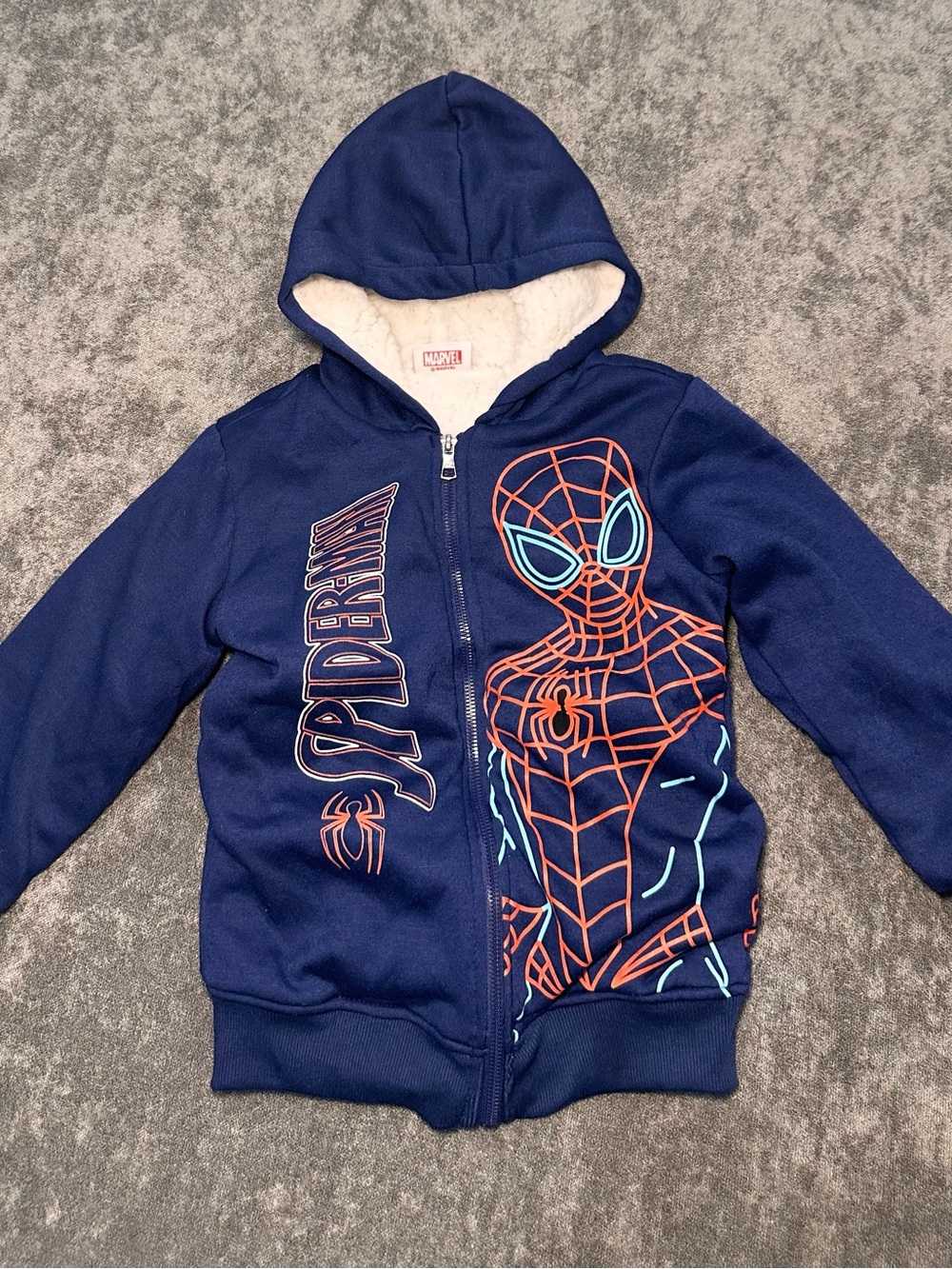 Marvel Navy Blue Spider-Man Hoodie with Orange and Light Blue Graphic